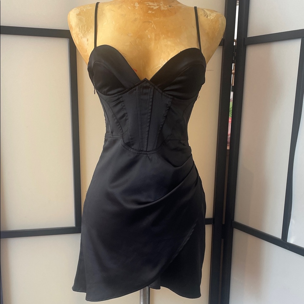 Forever 21 Black Satin Corset Mini Dress